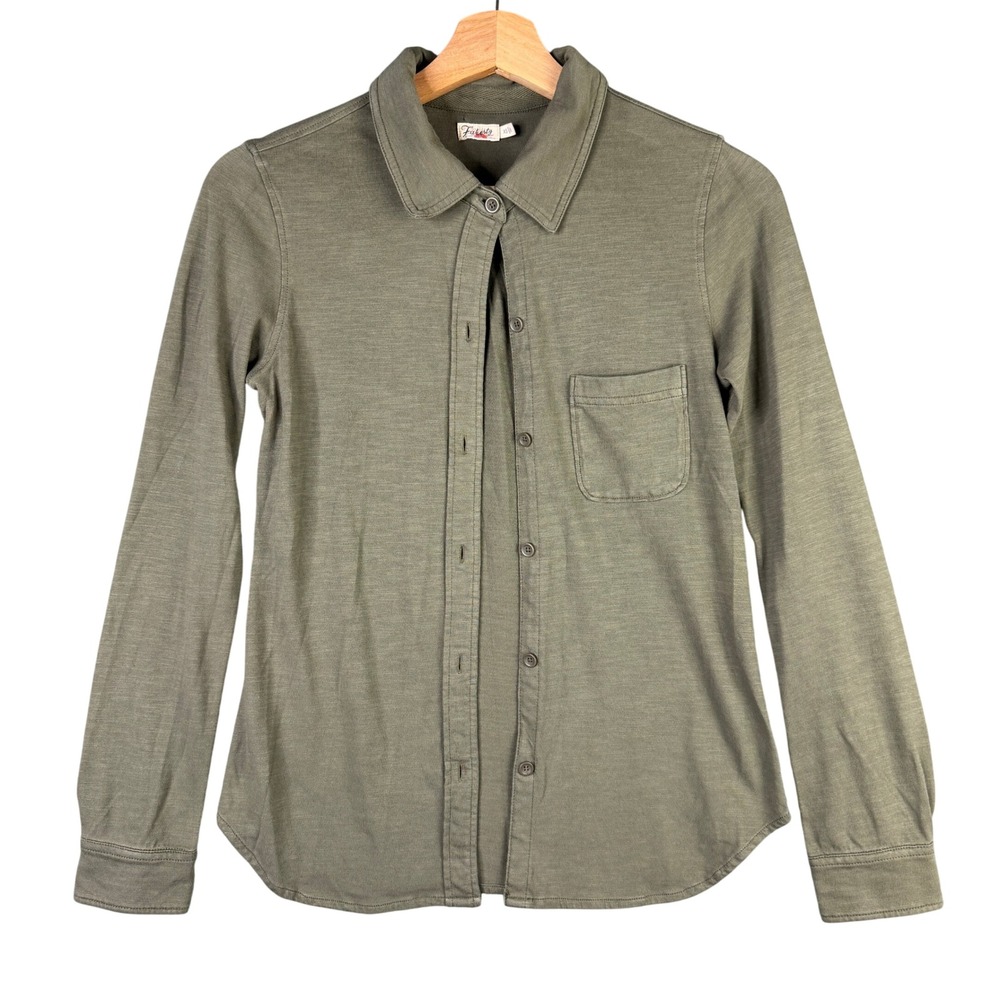 Faherty Legend Sweater Shirt Olive Green Organic Cotton Knit Button Up XS